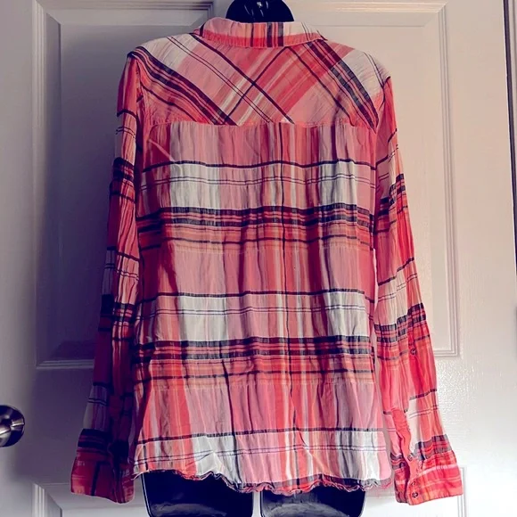 MAURICE’S 💗 PINK COTTON PLAID BUTTON DOWN LONG SLEEVE SHIRT Women’s 2 or2X - Picture 5 of 6